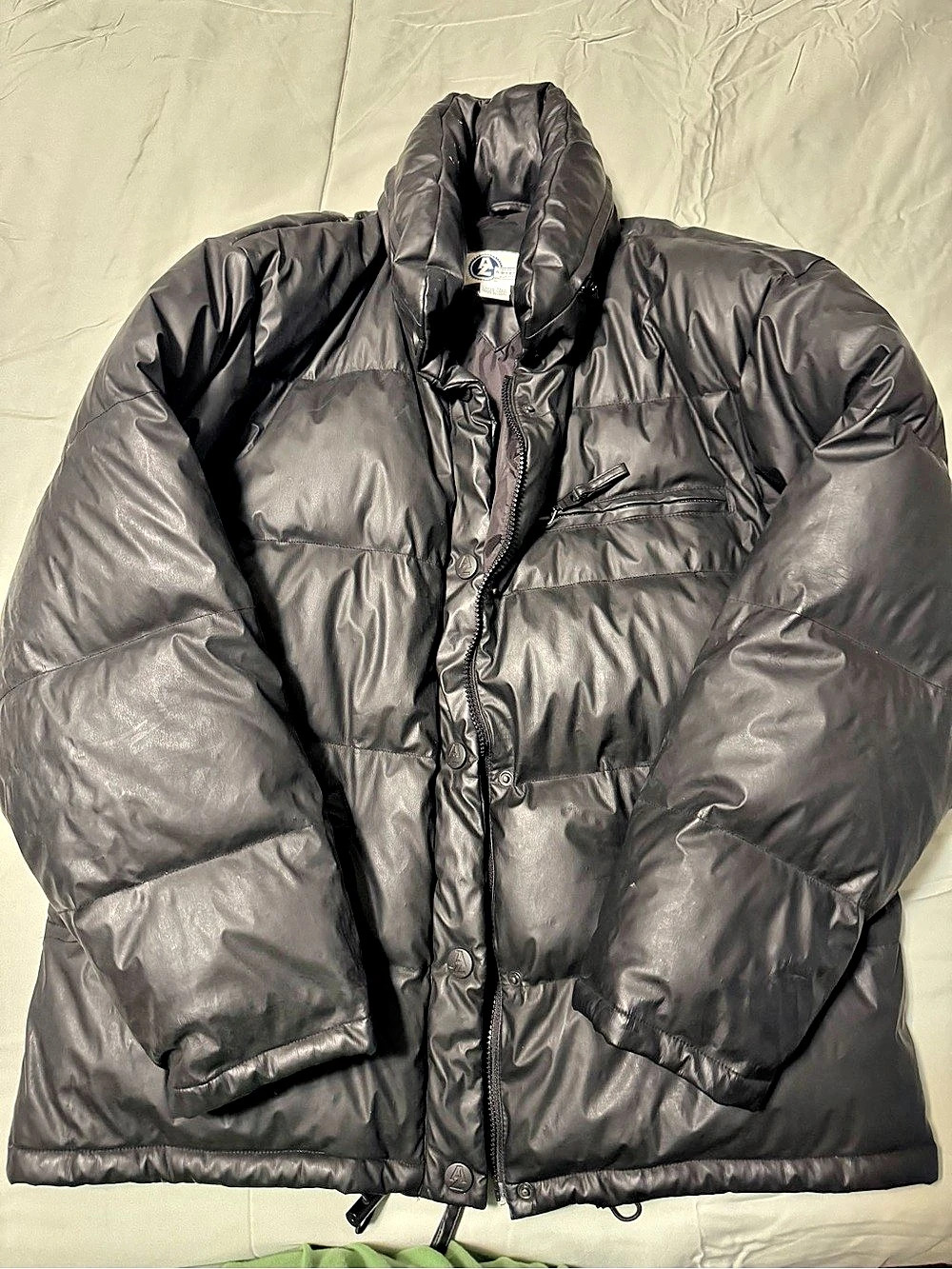 Arizona Jean Company Black Leather Look Puffer Jacket Large Tall Packaway Hood